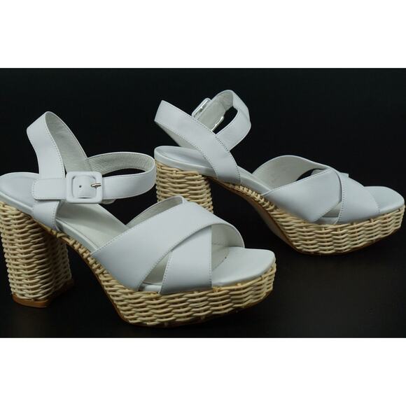 Jeffrey Campbell Amma Platform White Scandal SZ 9 Ankle Wicker Woven Cross strap - Picture 8 of 12